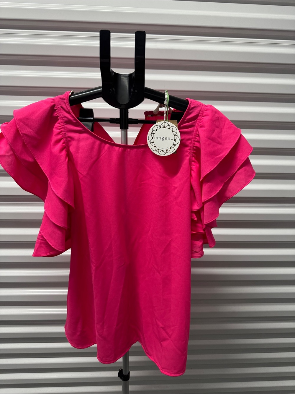 Umgee Bright Pink Ruffle Sleeve Blouse